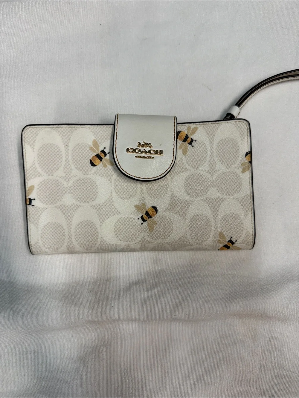 Coach White Bee Print Wristlet Wallet - Picture 1 of 7